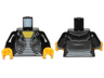 Torso Female Leather Jacket Open with Pockets and Silver Buttons and Zipper over Shirt with White Stripes, Yellow Neck Pattern / Black Arms / Yellow Hands