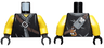 Torso Ninjago Robe with Brown Belt, Silver Buckle, Cutlery Pouch, Carabiners and Dark Bluish Gray Fabric Creases Pattern / Yellow Arms / Black Hands