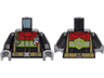 Torso Fire Jacket with Red Collar, Silver and Lime Reflective Stripes, Dark Tan Harness and Belt, Carabiner, and Gauge Pattern / Black Arms / Dark Bluish Gray Hands