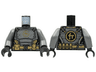 Torso Dark Bluish Gray Breastplate, Gold Ninjago Logogram Letter C, Dark Tan Utility Belt Mesh Pattern / Dark Bluish Gray Arms / Black Hands