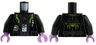 Torso Black Lab Coat with Dark Bluish Gray Pockets and Silver Trim with ID Card on Lanyard, Dark Purple and Lime Undershirt Pattern / Black Arms / Medium Lavender Hands