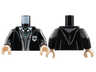 Torso Jacket, Letter H Patch, Dark Bluish Gray V-Neck, Green Trim and Striped Tie Pattern / Black Arms / Light Nougat Hands