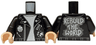 Torso Leather Jacket over White T-Shirt, Skull Minifigure Head, Badges, 'REBUILD THE WORLD' on Back Pattern / Black Arms / Light Nougat Hands