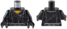 Torso Leather Jacket with White Trim and Belt, Silver Buttons and Chain over Orange and Yellow Flame Shirt Pattern / Black Arms / Black Hands
