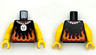 Torso Sleeveless Shirt with Red and Orange Flames and Silver Chain Necklace with Skeleton Head Pattern / Yellow Arms / Yellow Hands