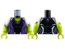Torso Female Super Hero Costume with Dark Purple Side Panels and White Shoulders, Lime Neck Pattern / Lime Arms with Molded White Short Sleeves and Printed Black and Dark Purple Hems Pattern / Lime Hands