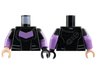 Torso Armor with Light Bluish Gray Lines and Medium Lavender Chevron, Strap with Dark Silver Buckle Pattern / Medium Lavender Arms with Molded Black Short Sleeves and Printed Medium Lavender Shoulder Patches with Light Bluish Gray Lines Pattern / Black Hand Left / Light Nougat Hand Right