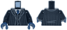 Torso Suit Jacket Open with Dark Bluish Gray Pinstripes over Vest with Buttons and White Shirt, Dark Blue Tie Pattern / Black Arms / Dark Blue Hands