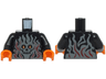 Torso with Dark Bluish Gray Flames with Dark Red Highlights and Skull with Bright Light Orange Eyes Pattern (BAM) / Black Arms / Orange Hands