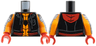 Torso Hoodie Vest with Pocket and Drawstrings, Red Trim and Hood, Orange Shirt, Black Spider and Webbing Pattern / Orange Arms with Dark Bluish Gray Armor and Black Webbing Pattern / Red Hands