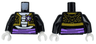 Torso El Catrín Cropped Jacket with Gold Elaborate Trim, Rose with White Skull over Skeleton Torso, Medium Lavender Sash Pattern (BAM) / Black Arms / White Hands