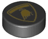 Tile, Round 1 x 1 with Gold Bull on Shield Lamborghini Logo Pattern