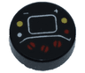 Tile, Round 1 x 1 with Red, White and Yellow Buttons, Plus Sign (+), Minus Sign (-), and Lines Pattern