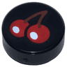 Tile, Round 1 x 1 with Red Cherries with White Reflections (Circles) and Reddish Brown Stem Pattern