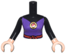 Torso Mini Doll Woman Dark Purple Dress Top, Red Rope Belt, Gold Pendant Pattern, Light Nougat Arms with Hands with Black Long Sleeves