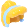 Minifigure, Hair Female Curled Fringe and Bun, Hole on Top with Molded Bright Light Blue Band and Earrings Pattern