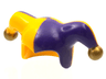 Minifigure, Headgear Jester's Cap with Dark Purple Left Side and Gold Pom Poms Pattern