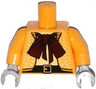 Torso Female Open Herringbone Jacket, Dark Red Bow Tie Scarf, Black Belt with Gold Buckle Pattern / Bright Light Orange Arms / Light Bluish Gray Hands