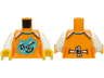 Torso Female Shirt with Medium Azure Heart and Winking Bunny Face with Orange Nose, White Bow on Back Pattern (BAM) / White Arms / Yellow Hands