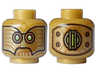 Minifigure, Head Alien Dark Orange Monocles, Lime Eyes, White Glints, Black Outline and Gold Panel with Rivets on Back Pattern