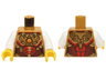 Torso Female Outline with Red and Gold Armor with Pendants, Scales, Belt and Orange Round Jewel (Fire Chi) Emblem Pattern / White Arms / Yellow Hands