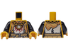 Torso Armour with Silver Metal Plates and Dark Red Cracks, Dark Tan Panels and Belt with Buckle, Chain Pendant Pattern / Black Arms / Pearl Gold Hands