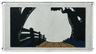Glass for Window 1 x 4 x 6 with Medium Nougat Dirt Road, Black Fence and Trees / Trunks with Bright Light Blue Spots, Dark Blue Bushes Pattern