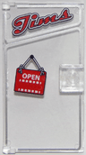 Door 1 x 4 x 6 with Stud Handle with 'Jims' and 'OPEN' Pattern