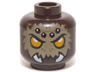 Minifigure, Head Alien Chima Spider with Bright Light Orange Eyes, Dark Tan Fur, Black and White Spots on Forehead, and White Fangs Pattern