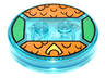 Dimensions Toy Tag 4 x 4 x 2/3 with 2 Studs and Trans-Light Blue Bottom with Yellow Symbol and Black Scales on Orange Background Pattern (Aquaman)