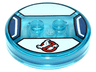 Dimensions Toy Tag 4 x 4 x 2/3 with 2 Studs and Trans-Light Blue Bottom with Ghostbusters Logo on White Background Pattern (Stay Puft Bibendum Chamallow)