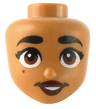 Mini Doll, Head Friends with Thick Black Eyebrows, Reddish Brown Eyes, Dark Brown Mouth and Beauty Mark, Dark Red Lips, Open Mouth Smile with Teeth Pattern