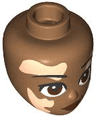 Mini Doll, Head Friends with Black Eyebrows, Reddish Brown Eyes and Lips, Light Nougat Vitiligo Patches, Lopsided Grin Pattern