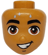 Mini Doll, Head Friends with Black Eyebrows, Reddish Brown Eyes, Bright Light Blue Sweat Drops and Open Mouth Lopsided Smile Pattern