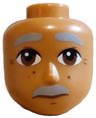 Mini Doll, Head Friends Male Large with Light Bluish Gray Thick Eyebrows and Moustache, Reddish Brown Eyes, Chin Dimple, Age Spots and Wrinkles, Neutral Pattern