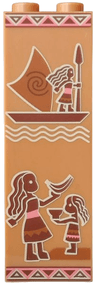 Brick 1 x 2 x 5 with Wall Decoration with Polynesian Tribal Stripes, Moana and Simea, Canoe with Sail, Banana and Cup Pattern