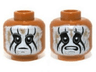 Minifigure, Head Dual Sided Dark Bluish Gray Eyebrows, White Face Paint with Black Animal Stripes, Dark Tan Dirt Stains, Neutral / Worried Open Mouth with Top Teeth Pattern