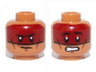 Minifigure, Head Dual Sided Dark Red Face Paint Determined / Scared Pattern (Red Knee)
