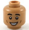 Minifigure, Head Black Eyebrows Raised, Reddish Brown Small Cheek Lines and Wide Chin Dimple, Open Mouth Smile with Teeth Pattern