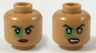 Minifigure, Head Dual Sided Female Black Eyebrows, Green Lantern Around Right Eye, Dark Red Lips, Neutral / Scowl with Green Eyes Pattern