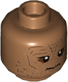 Minifigure, Head Alien SW Weequay with Reddish Brown Facial Lines and Eye Shadow, Frown, Braided Ponytails on Back Pattern