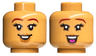 Minifigure, Head Dual Sided Female Dark Red Eyebrows, Dark Orange Lips, Open Mouth Smile with Teeth / Large Smile with Dark Pink Tongue Pattern