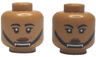 Minifigure, Head Dual Sided Female Black Eyebrows and Eyelashes, Reddish Brown Lips, Black Chin Strap, Grin / Angry Frown Pattern