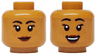Minifigure, Head Dual Sided Female Black Eyebrows and Eyelashes, Medium Nougat Freckles, Dark Red Lips, Neutral / Open Mouth Grin with Teeth Pattern