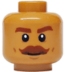 Minifigure, Head Reddish Brown Thick Eyebrows and Moustache, Dark Tan Cheek Lines and Chin Dimple, Neutral Pattern