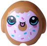 Minifigure, Utensil Pillow Plush Toy with Bitten Out Donut Face with Bright Pink Frosting, Magenta, Medium Azure and White Sprinkles, Black Mouth and Eyes with Glints, Tongue Stuck Out Pattern