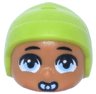 Mini Doll, Head, Modified Baby / Toddler with Molded Lime Cap and Printed Black Eyebrows, Bright Light Blue Eyes and Pacifier Pattern