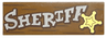 Tile 2 x 6 with White 'SHERIFF', Gold Star and Reddish Brown Wood Grain Lines Pattern
