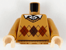 Torso Knit Argyle Sweater with Dark Brown and Reddish Brown Diamonds and Black Stitching over White Shirt with Collar and Button Pattern / Medium Nougat Arms / Light Nougat Hands