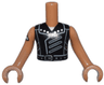 Torso Mini Doll Boy Black Vest, Light Bluish Gray Collar and Panels, Silver Buckle and Studs, White Neck Pattern, Medium Nougat Arms with Hands with Red Heart Tattoo Pattern